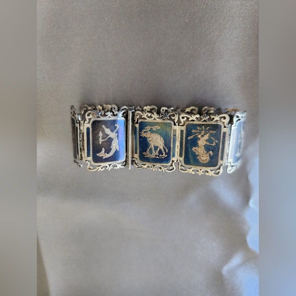 Vintage Niello Sterling Silver Thai Siam Dancer Hinged Panel Bracelet Thailand - Picture 6 of 8